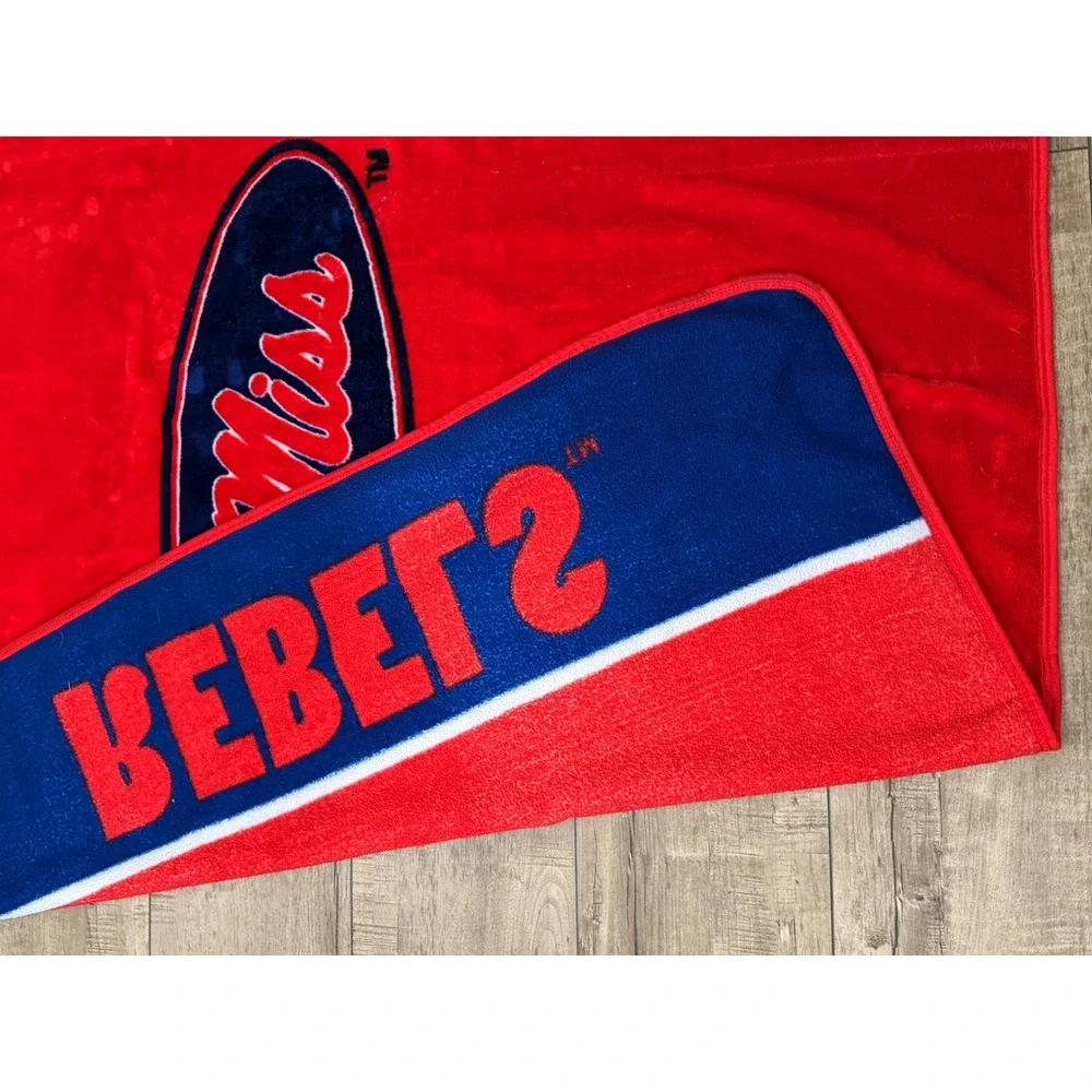 Ole Miss Rebels Plush Fleece Throw Blanket Red Navy Blue NCAA College Football